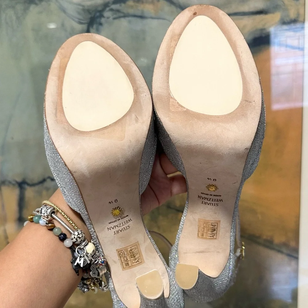 🌹STUART WEITZMAN🌹 Disco Platform Sandal In Silver Size: 9.5